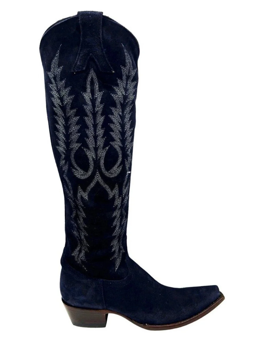Old Gringo Navy Suede Over‑The‑Knee Embroidered Boots